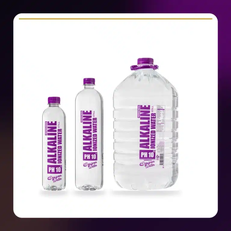 The 500ml, 1 litre and 5 litre Designer Water bottles in the Waterpreneur Starter Pack